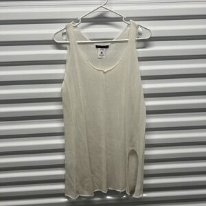 Crea‎ Concept Size 42 Women Cream Knit V-Neck Sleeveless Side Slit Tunic Top